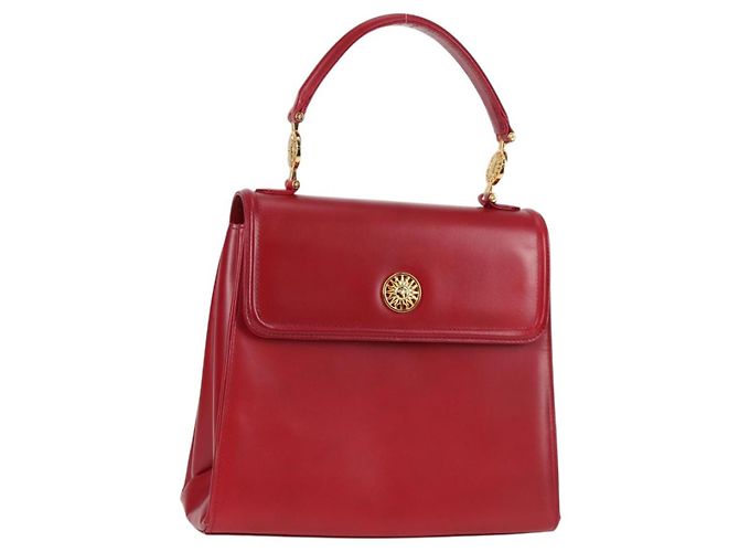 Bolsa de mão VERSACE em couro vermelho e dourado Auth ac3851V
