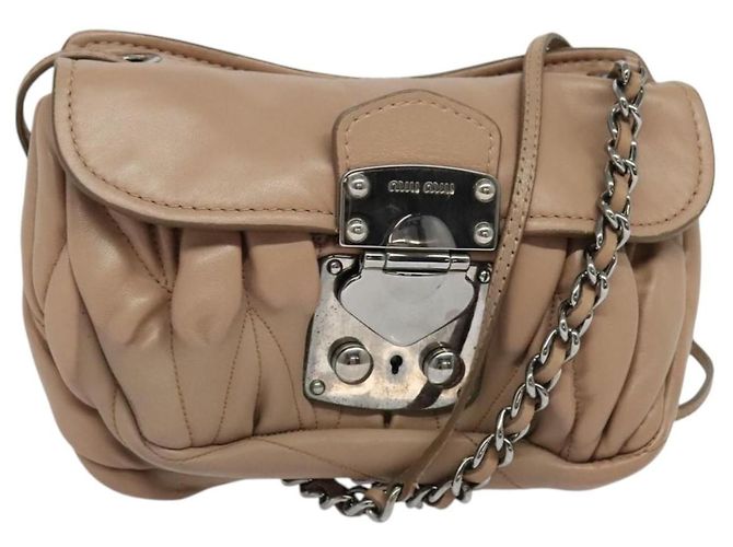 Borsa a spalla in pelle matelassé Miu Miu rosa argento Auth bs27996