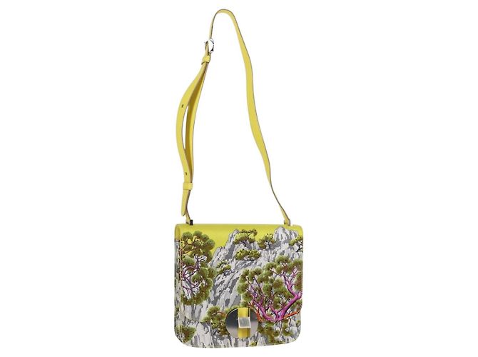Hermès Borsa a Spalla HERMES Seta Gialla Argento Auth 131787SM Giallo