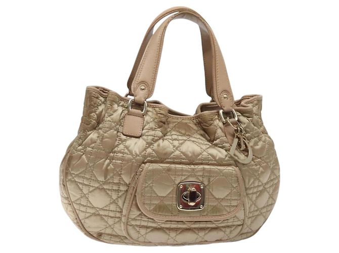 Borsa a mano Canage in nylon beige e oro Christian Dior Auth bs28087 D'oro