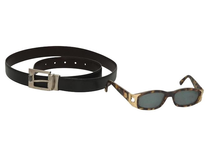 Cintura occhiali da sole Gianni Versace 2 pezzi Nero Marrone Auth bs27236
