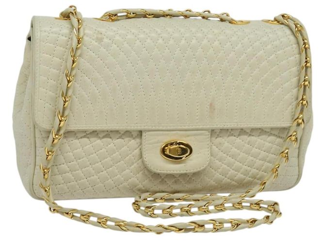 BALLY Bolsa de Ombro de Couro Branca e Dourada Auth bs28307 Branco Dourado