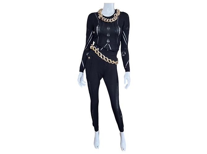 Conjunto de calça Philipp Plein de malha preto com correntes