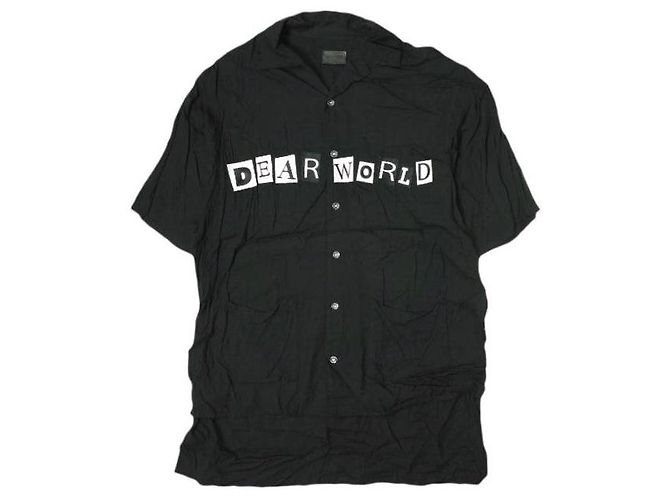 Autre Marque Obrigado Querido MUNDO CAMISAS Camisa de Rayon Preto