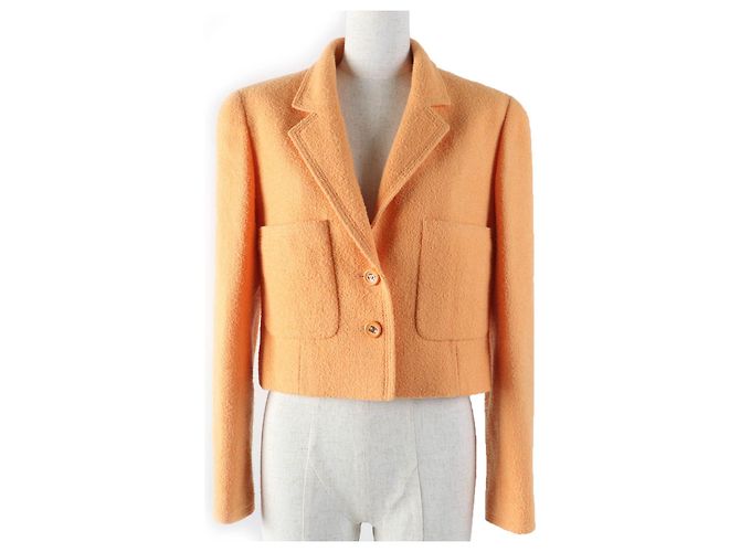 Chanel Tweed Wool Nylon Tailored Jacket Orange