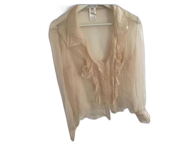 Blusa de seda Céline com babados bege