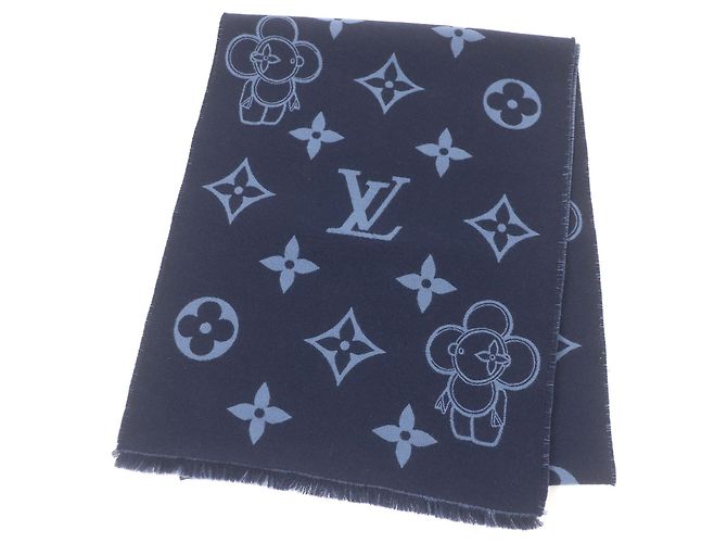 Cachecol de lã Vivienne Monogram Louis Vuitton Azul Azul marinho
