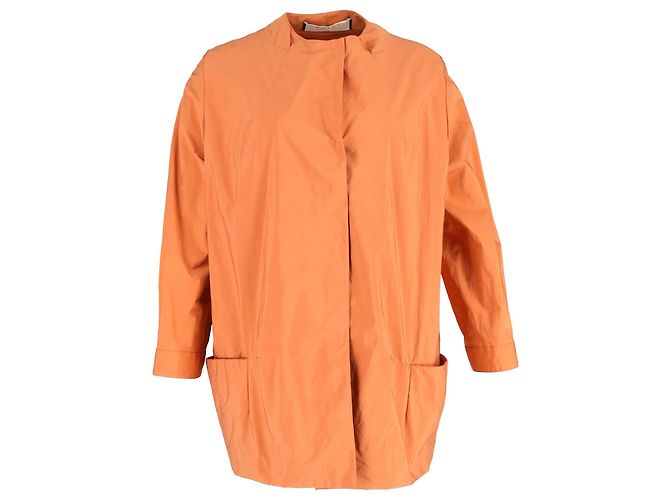 Marni Collarless Jacket in Orange Nylon Coral