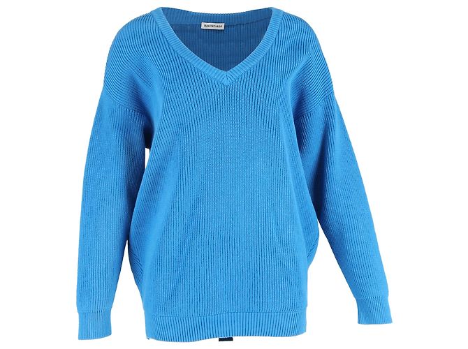 Everyday Balenciaga V-Ausschnitt Pullover aus blauer Baumwolle