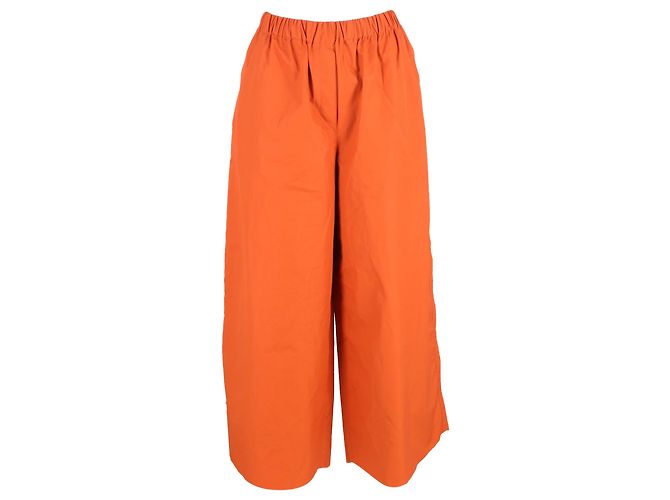 Calças Palazzo em Popeline Laranja de Algodão Max Mara Navigli Coral
