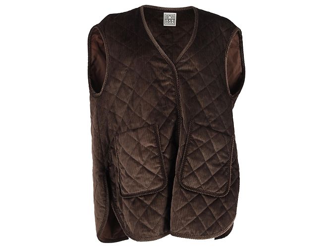 Totême  Quilted Oversized Vest In Brown Corduroy Red