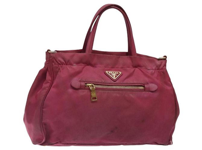 PRADA Sac à main en nylon rose doré Auth 134403