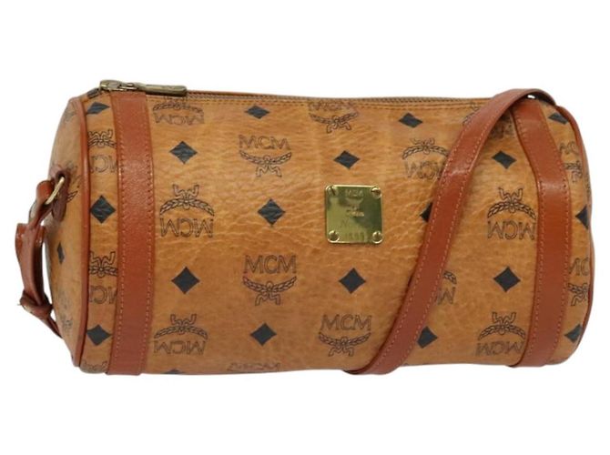 Bolsa de Ombro MCM Logogram Vicetos em Couro PVC Marrom Dourado Auth BA4155