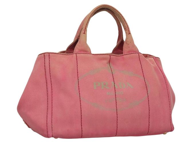 PRADA Canapa GM Bolsa de Mão em Lona Rosa Dourado Auth bs28066