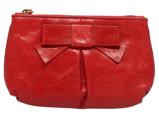 Miu Miu Accessory Pouch Leather Red Gold Auth ac3852 Golden