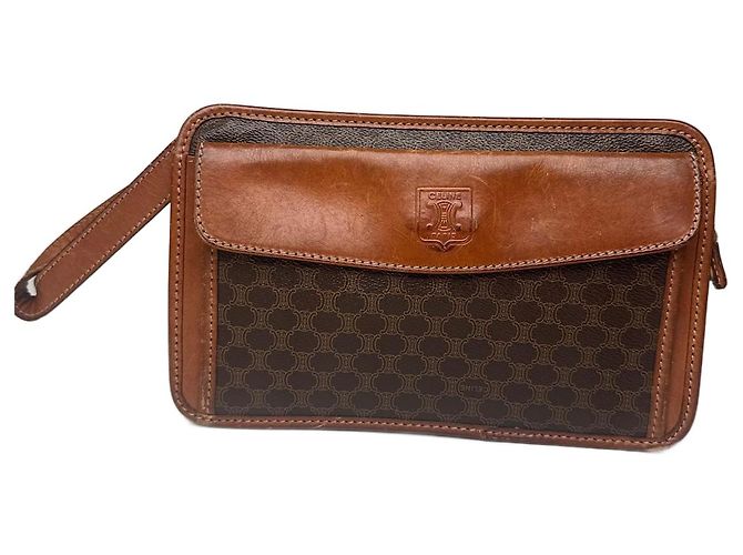 Céline Vintage Celine Paris Triomphe Monogramm Leder Clutch braun