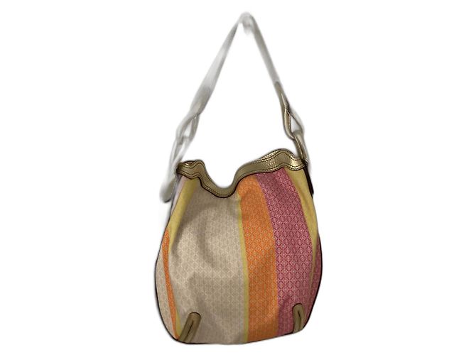 Bolsa de Ombro Loewe Lona Estampada Laranja Bege Rosa Multicor