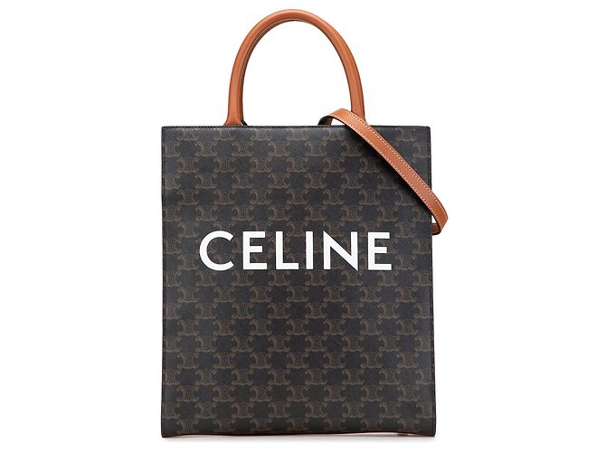 Céline Cabas vertical en toile enduite Triomphe petit modèle marron de Celine Marron foncé