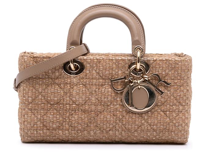 Dior Brown Medium Tweed Cannage Lady D Joy Light brown Cloth  ref.2391388