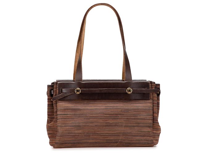 Hermès Brown Vibrato Herbag Cabas PM Castanho escuro