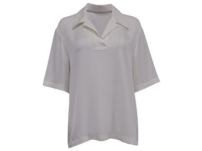 Polo Oversized Theory in Seta Bianca Bianco Crudo