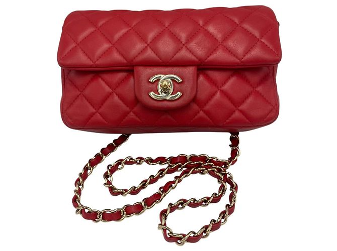 Chanel Classico Double Flap Piccolo Pelle di Agnello Rosso Oro