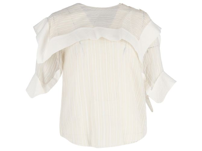 Blusa Listrada Sobreposta Chloé em Seda Branca Branco Cru