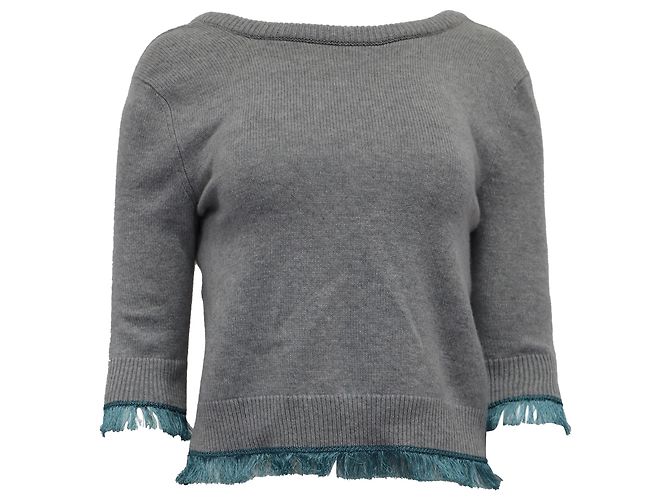 Chloé Pullover mit Boot-Ausschnitt aus grauer Kaschmirwolle