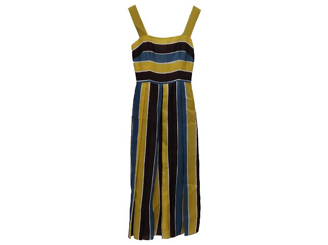 Abito midi a righe in seta multicolore Dolce & Gabbana