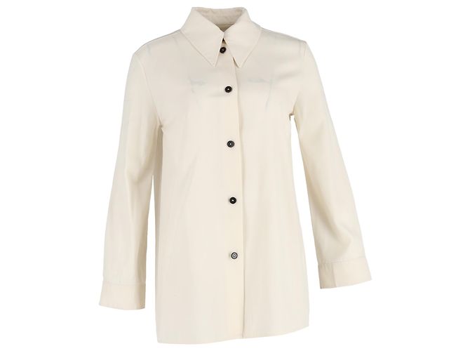 Jil Sander Button-Down Langarmhemd aus cremefarbener Baumwolle Weiß Roh