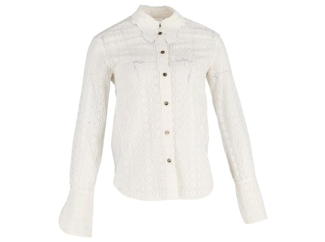Chloé Lace Button-Down Blouse in White Polyester Cream