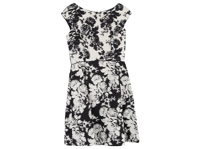 Abito Mini Stampato Floreale Oscar De La Renta in Cotone Nero e Bianco