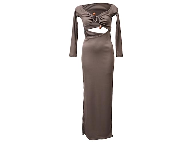 Autre Marque Christopher Esber Distort Quartz Off-Shoulder Maxi Dress in Brown Polyester Red  ref.2394074