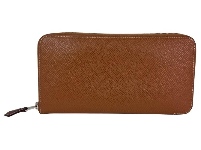 Silk In Cartera larga con cremallera de seda Epson dorada de Hermès Castaño