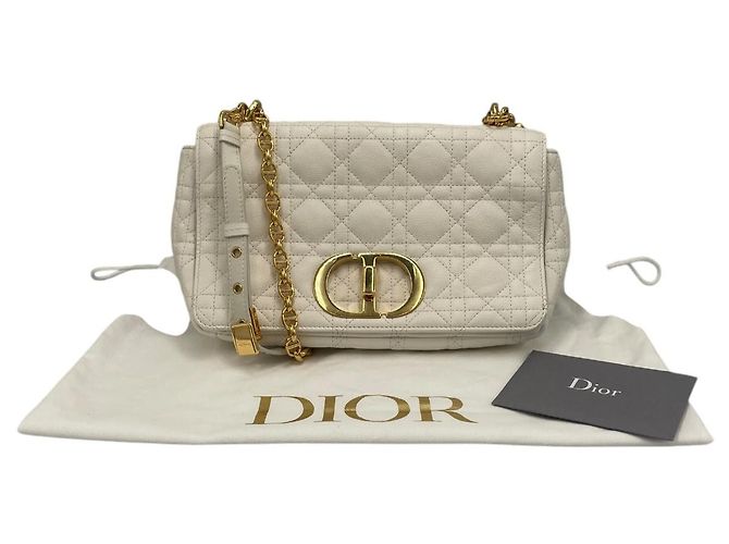 Dior Caro Mittelgröße Cannage Leder Weiß Gold