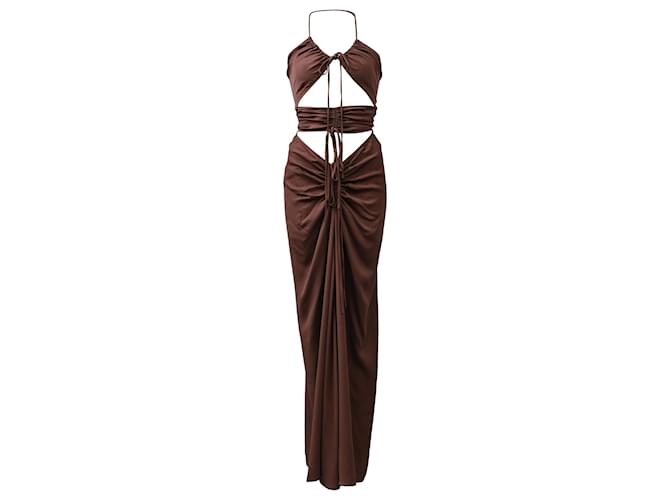 Autre Marque Christopher Esber Cutout Halterneck Maxi Dress in Brown Viscose Red Cellulose fibre  ref.2394245