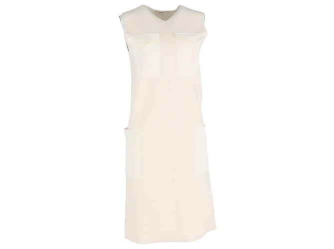 Edge Céline Celine ärmelloses Midi-Kleid mit vier Taschen aus cremefarbener Viskose Weiß Roh
