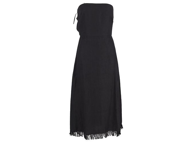 Theory Robe midi sans manches à franges Phyly en lin noir