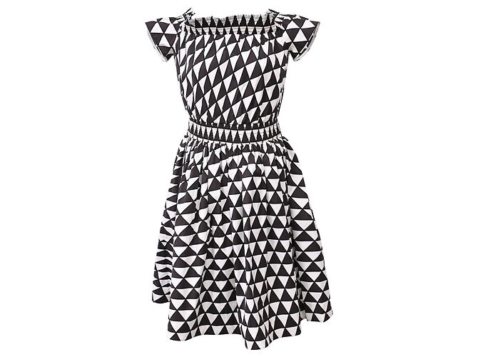 Robe noire en coton à imprimé géométrique sans épaule de Prada