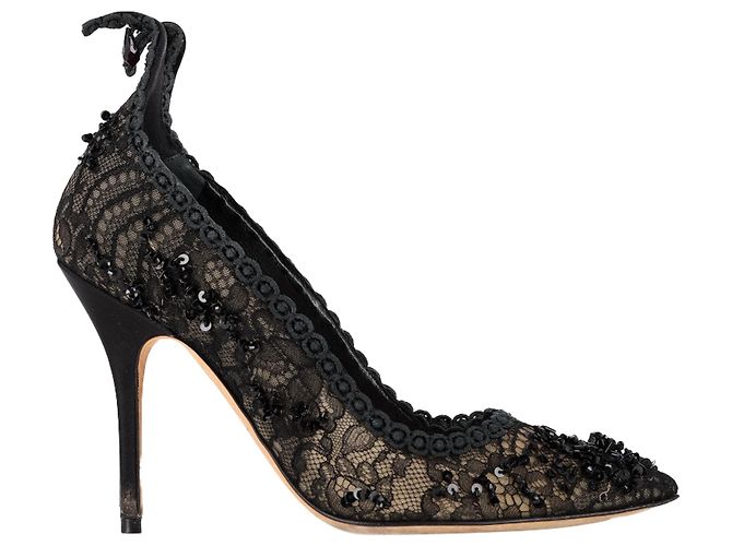 Christian Dior Dior Lace Embellished Pumps in Black Polyester