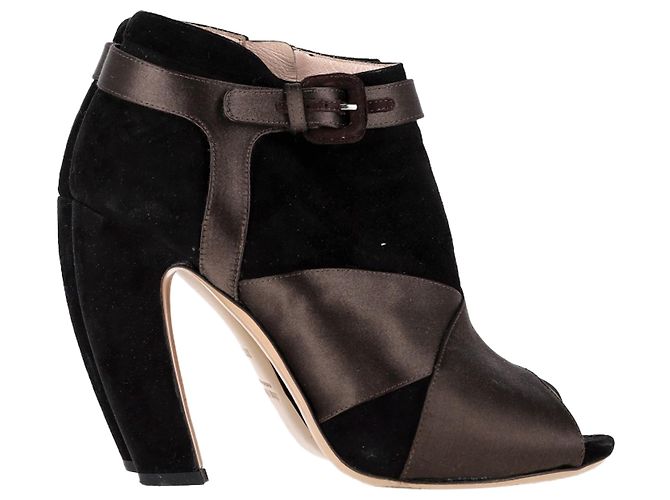 Bottines ouvertes Miu Miu en satin et daim marron