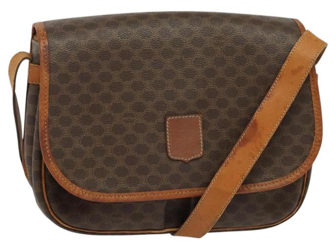 Céline Bolsa de Ombro em Lona Macadam CELINE em Couro PVC Marrom Dourado Auth bs28301
