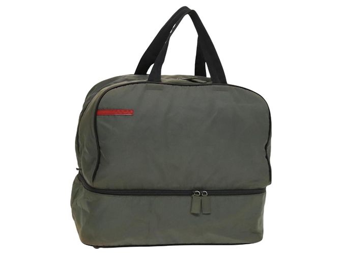 Sac de sport Boston en nylon gris argent de PRADA Auth bs27925 Marron Argenté