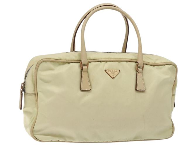 PRADA Sac à main en nylon beige or Auth 132576 Doré