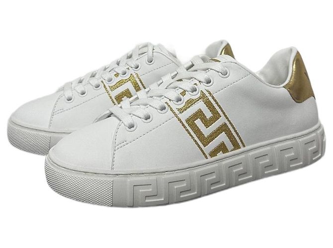 Baskets Greca Versace Blanc Doré 
