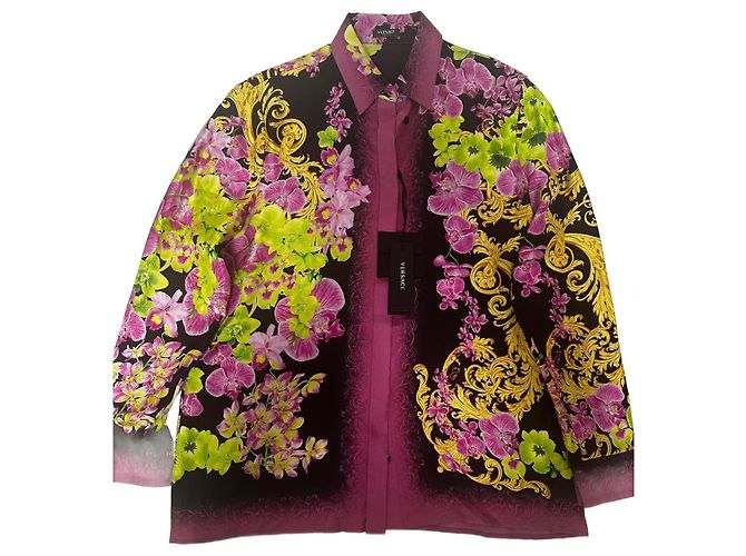 Camicia in seta Medusa Orchid di Versace Nero Rosa Multicolore