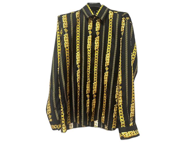 Versace Chain Silk Shirt Black Yellow 