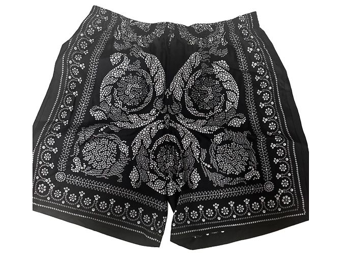 Versace Trompe L’Oeil Silk Shorts Black White