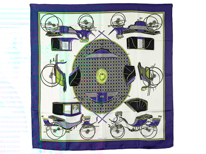 Hermès White Les Voitures A Transformation Silk Scarf Cloth  ref.2396964