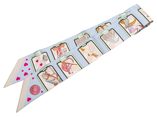 Hermès Blue Story Silk Twilly Scarf Multiple colors Light blue Cloth  ref.2397045